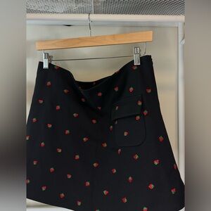 Zara Black A-Line Skirt with Red Strawberry embroidered pattern